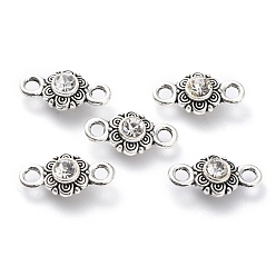 Antique Silver Tibetan Style Alloy Links Connectors, with Rhinestone, Flower, Antique Silver, 15.3x8x5.5mm, Hole: 2mm
