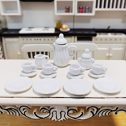 None Pattern Mini Ceramic Tea Sets, including Teacup, Saucer, Teapot, Cream Pitcher, Sugar Bowl, Miniature Ornaments, Micro Landscape Garden Dollhouse Accessories, Pretending Prop Decorations, None Pattern, 15pcs/set