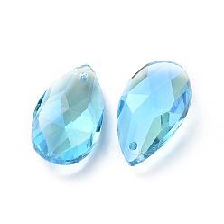 Аквамарин Стеклянные стразы подвески, граненые, слеза, аквамарин, 22x13x7.5 мм, отверстие : 1.5 мм