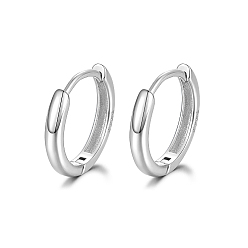 Platinum Rhodium Plated 925 Sterling Silver Huggie Hoop Earrings, Round Ring, with S925 Stamp, for Women, Platinum, 14mm