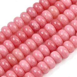 Pink Окрашенные природные белый нефрит бисер пряди, рондель, розовые, 10x6 мм, отверстие : 1.2 мм, около 63 шт / нитка, 14.88'' (37.8 см)