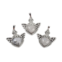 Лабрадорита Природные подвески лабрадорита, с реечной обшивкой латунными выводами, платина, без кадмия и без свинца, сердце, 33x32.5x6.5 мм, отверстие : 5x8 мм