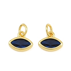 Dark Blue Brass Pave Cubic Zirconia Charms, Horse Eye Charms, Single Stone Charms, Long-Lasting Plated, Rack Plating, Cadmium Free & Lead Free, Golden, Dark Blue, 8x9.5x2.5mm, Hole: 3.5mm