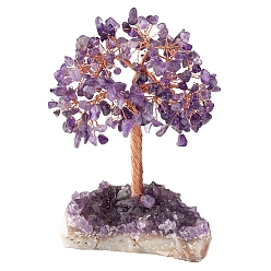 Amethyst Natural Amethyst Chips Tree of Life Decorations, Rough Raw Amethyst Base with Copper Wire Feng Shui Energy Stone Gift for Women Men Meditation, 89~101x114~152mm