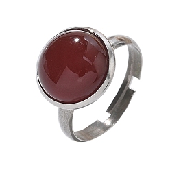 Красный Агат Полукруглые натуральные перстни из сердолика, 304 регулируемые кольца из нержавеющей стали для женщин, круглый : 14 мм, размер США 7 1/4 (17.5 мм)