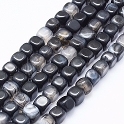 Black Natural Agate Beads Strands, Dyed & Heated, Cube, Black, 7~8x6.5~8x6.5~8mm, Hole: 1mm, about 53pcs/strand, 14.76 inch(37.5cm)