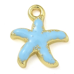 Светло-Голубой Подвески из латуни с эмалью в стойку, долговечный, без свинца и без кадмия, реальный 18 k позолоченный, очарование морской звезды, Небесно-голубой, 15x13.5x3 мм, отверстие : 1.6 мм