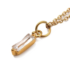 Claro Collares con colgante de circonita cúbica rectangular, chapado en iones (ip) 304 collar de cadena de cable de acero inoxidable para mujer, dorado, Claro, 17.52 pulgada (44.5 cm)