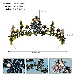 Antique Golden Baroque Rhinestone Pearl Wedding Crown, Alloy Hair Bands, Bridal Tiaras, Antique Golden, 155x70mm