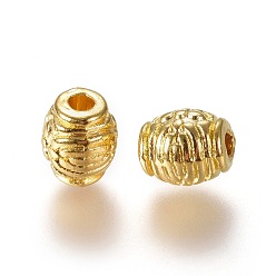 Golden Tibetan Style Alloy Beads, Drum with Flower, Cadmium Free & Lead Free, Golden, 6x6mm, Hole: 2mm