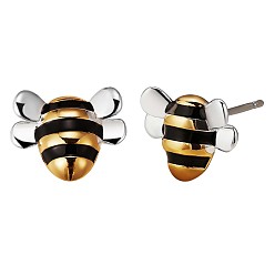 Platinum & Golden Brass Bee Stud Earrings for Women, Platinum & Golden, 9x11mm