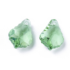 Dark Sea Green Faceted Glass Pendants, Leaf, Dark Sea Green, 16x11x6mm, Hole: 1.5mm