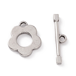 Stainless Steel Color 304 Stainless Steel Toggle Clasps, Flower, Stainless Steel Color, Flower: 17.5x15.5x2.5mm, Hole: 2.5mm, T-bar: 5.5x24x2.5mm, Hole: 2.5mm, 2pcs/set