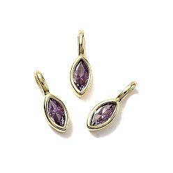 Темно-серый Подвески из латуни с микропаве из кубических цирконий в форме конского глаза, стойки покрытие, долговечный, без кадмия и без свинца, золотые, темно-серый, 12x4x3.5 мм, отверстие : 3x2 мм