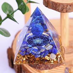 Lapis Lazuli Pyramid Resin Energy Generators, Reiki Natural Lapis Lazuli Chips Inside for Home Office Desk Decoration, 50mm