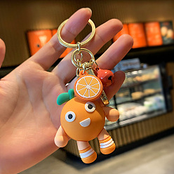 Orange PVC Plastic Keychain, with Alloy Key Rings & Swivel Lobster Claw Clasps, Fruit, Orange Pattern, Orange Keychain: 11cm