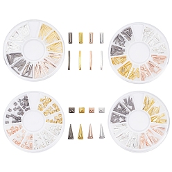 Mixed Color 4 Boxes 4 Styles 4 Colors Brass Rivets Studs, Nail Art Decoration Accessories, Triangle, Golden & Rose Gold & Silver & Gunmetal, Mixed Color, 1box/style