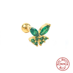 Golden Solo - Green Diamond Charming Butterfly Screw Stud Earrings in 925 Sterling Silver - Fashionable and Creative Ear Piercing Jewelry