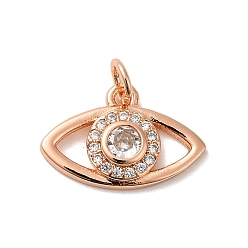 Розовое Золото Покрытие стойки латунь кубический цирконий европейские подвески с подвесками, Подвески с большими отверстиями, без кадмия и без свинца, злые глаза, розовое золото , 11.5x17x3 мм