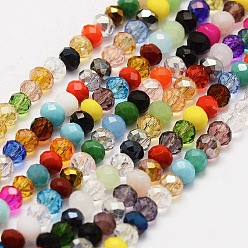 Colorful Electroplate Glass Beads Strands, AB Color Plated, Faceted, Rondelle, Colorful, 4x3mm, Hole: 1mm, about 130~140pcs/strand, 15.3 inch~15.7 inch(39cm~40cm)