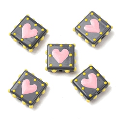 Black Glass Enamel Beads, Hand Drawn Beads, Bumpy Square & Heart, Black, 13x13x5mm, Hole: 1.2mm