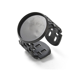 Black 304 Stainless Steel Cuff Ring Components, Round Bezel Pad Ring Setting, Ion Plating(IP), Long-Lasting Plated, Black, 18mm, Tray Size: 16mm