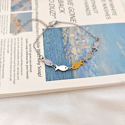 Золотой & Цвет Нержавеющей Стали Двухцветные 304 браслеты из нержавеющей стали с звеньями, браслеты-цепочки для женщин, рыба, золотые и нержавеющая сталь цвет, 6.69 дюйм (17 см)