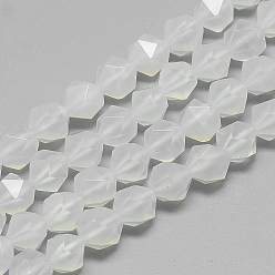 Natural Agate Natural White Agate Beads Strands, Star Cut Round Beads, Faceted, 6~6.5x6mm, Hole: 1mm, about 58pcs/strand, 15.9 inch