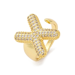 Letter X Кольца-манжеты для пальцев с покрытием из латуни с микропаве из прозрачного кубического циркония для женщин, долговечный, реальный 18 k позолоченный, Письмо ~ Z, Письмо X, 18.5x12.5 мм, внутренний диаметр: 17.5 мм