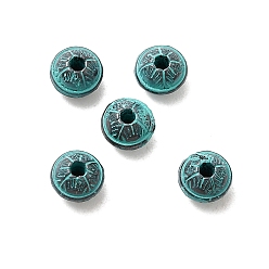 Античный Бронзовый Зеленый Тибетском стиле сплав Шарики прокладки, рондель, без кадмия, без никеля и без свинца, долговечный, античная бронза и зеленая патина, 6x4.5 мм, отверстие : 1.2 мм