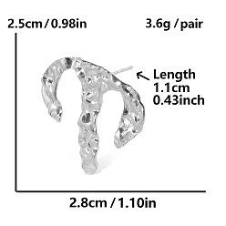 Серебро Стильные самородки 304 серьги-гвоздики из нержавеющей стали, сложить очарование, серебряные, 25x28 мм