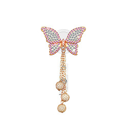 Light Amethyst Rhinestone Butterfly Retractable Badge Reel, Gold Plated Alloy ID Card Badge Holder with Iron Alligator Clips, for Nurses Students Teachers, Light Amethyst, 650x32mm
