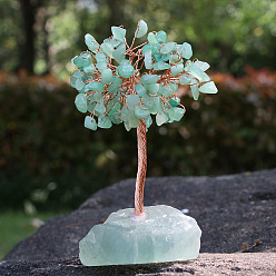 Green Aventurine Natural Green Aventurine Chips Tree Decorations, Ntural Fluorite Base with Copper Wire Feng Shui Energy Stone Gift for Home Office Desktop Decoration, 80x120mm