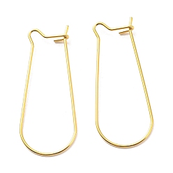 Real 14K Gold Plated 304 Stainless Steel Hoop Earring Findings, Kidney Ear Wire, Real 14K Gold Plated, 33x13.5mm