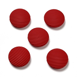 Red Opaque Acrylic Beads, with Enamel, Flat Round with Stripe Groove Pattern, Red, 25x7mm, Hole: 1.6mm