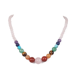 Mixed Stone Natural Mixed Gemstone Graduated Beaded Necklaces, Chakra Theme Necklace, 21.34 inch(54.2cm)