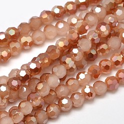 Chocolate Faceted(32 Facets) Round Half Rainbow Plated Imitation Jade Electroplate Glass Beads Strands, Chocolate, 4mm, Hole: 1mm, about 100pcs/strand, 14.9 inch