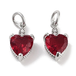 Красный Латунные микро проложить кубического циркония прелести, с целью перехода в кольце, сердце, платина, красные, 13x7.5x5 мм, отверстие : 3 мм