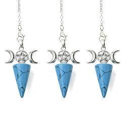 Синтетическая Бирюза Биолокационные маятники с синтетическим бирюзовым конусом, большие подвески, с тройным лунным реечным покрытием, фурнитура из латуни с платиновым покрытием, без кадмия и без свинца, 220~230 мм, отверстие : 1.5~2 мм