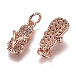 Розовое Золото Латунные микропаве прозрачные кубические циркониевые подвески, с прыжковых колец, шлепанцы / шанкла, розовое золото , 15x7x4 мм, отверстие : 3 мм