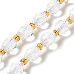 Quartz Crystal Natural Quartz Crystal Beads Strands, Rock Crystal Beads, with Seed Beads, Faceted, Oval, 7.5~8x6~6.5mm, Hole: 1.2mm, about 40~42pcs/strand, 15.35~15.55''(39~39.5cm)