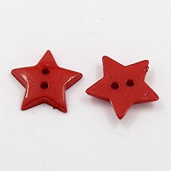 Dark Red Acrylic Sewing Buttons, Plastic Buttons, 2-Hole, Dyed, Star, Dark Red, 16x2mm, Hole: 1mm