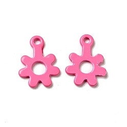 Hot Pink Spray Painted 201 Stainless Steel Charms, Flower Charms, Hot Pink, 11x8.5x1mm, Hole: 1.2mm
