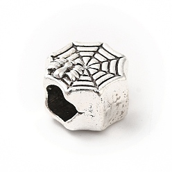 Antique Silver Tibetan Style Alloy European Beads, Large Hole Beads, Spider Web, Antique Silver, 10x10x7.5mm, Hole: 4.6mm, about 276pcs/500g