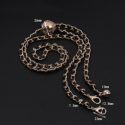 Black Imitation Leather Thin Purse Chain Strap Adjustable, Transfer Bead Chain Bag Chain, with Swivel Clasps, for Shoulder Crossbody Bag, Light Gold, Black, 120x0.73cm