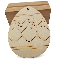 Others Unfinished Wooden Easter Egg Cutout Pendant Ornaments, with Hemp Rope, for DIY Painting Ornament Easter Home Decoration, Navajo White, Wave Pattern, 7cm, 10pcs/bag