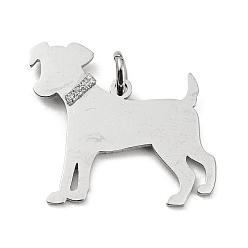 Stainless Steel Color 304 Stainless Steel Pendants, with Jump Ring and Glitter, Stamping Blank Tag, Dog Charm, Stainless Steel Color, 23x26x1mm, Hole: 4mm