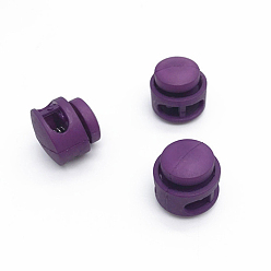 Purple Nylon Cord Locks Clip Ends, Double Hole Drawstring Stopper Fastener Buttons, Purple, 1.7cm, Hole: 6mm