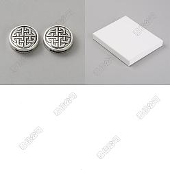 Antique Silver 40Pcs Tibetan Style Zinc Alloy Slide Charms, Flat Round with Knot, Antique Silver, 17.7x5.5mm, Hole: 13.5x2mm