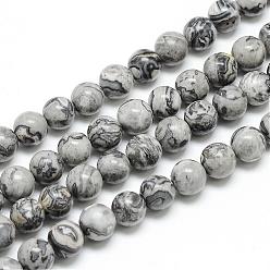Map Stone Natural Map Stone/Picasso Stone/Picasso Jasper Beads Strands, Round, 6mm, Hole: 1mm, about 67pcs/strand, 14.96 inch